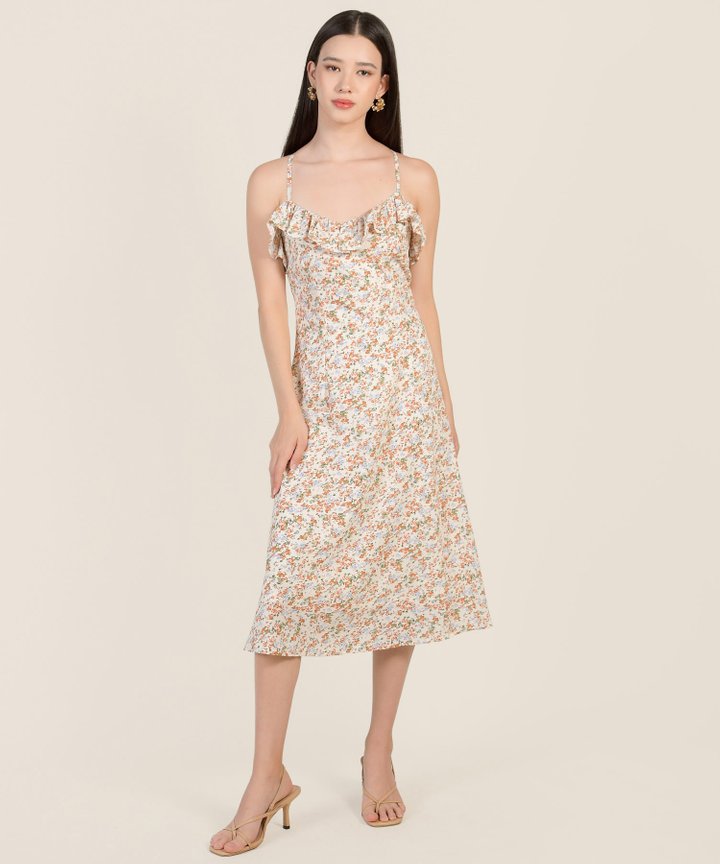 Luna Floral Ruffle Midi - Cream