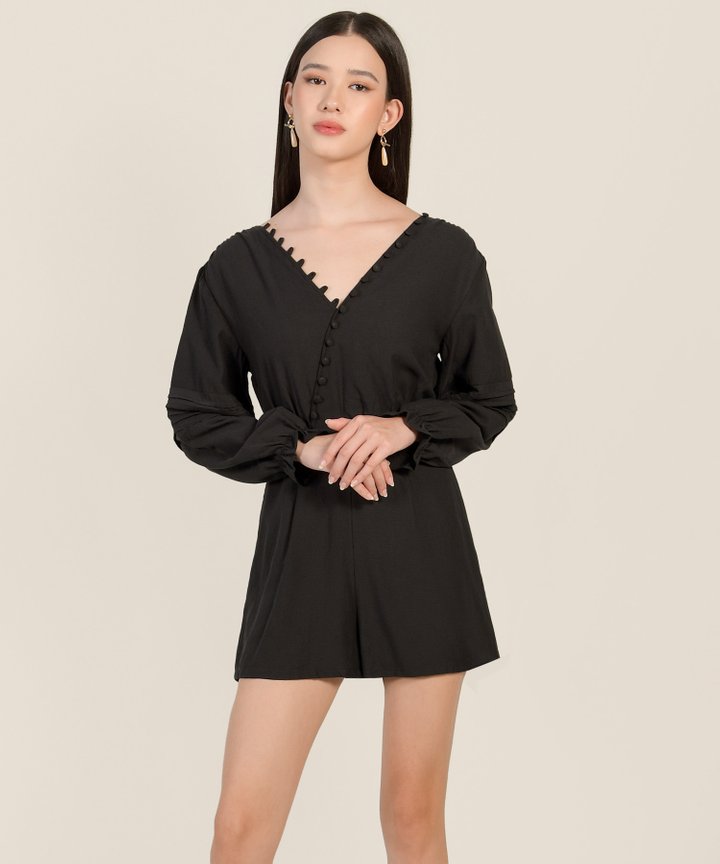 Tunisia Button Playsuit - Black