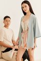 Female model in Abstract Kimono and Male model in Men's T-shirt Online
