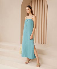 Alyaa Button Down Sundress in Freshwater Blue Women's Clothing Online