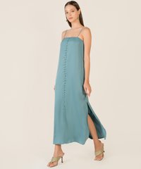Alyaa Button Down Sundress in Freshwater Blue Online Women's Fashion