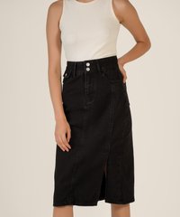 Hunter Cropped Tank in Almond Online Women's Fashion and Black Denim Skirt