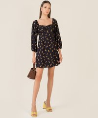 Cascais Gathered Floral Dress in Midnight Blue Women's Clothing Online
