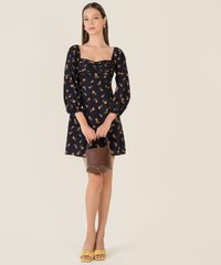Cascais Gathered Floral Dress in Midnight Blue Online Women's Fashion