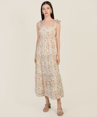 Lyon Floral Tiered Maxi in Cream Online Clothes Singapore Shopping