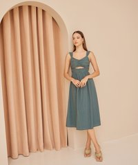 Venetia Gathered Cut Out Midi Dress in Teal Online Clothes Singapore Shopping