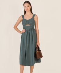 Venetia Gathered Cut Out Midi Dress in Teal Fashion Blog Shop Singapore