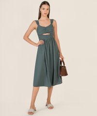 Venetia Gathered Cut Out Midi Dress in Teal Clothes Online