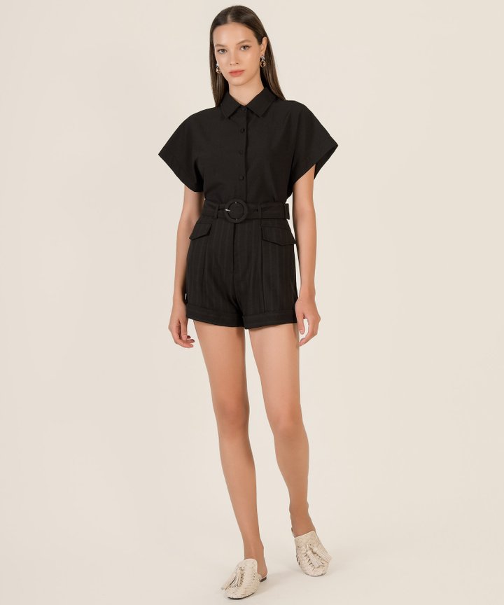 Marten Belted Striped Shorts - Black