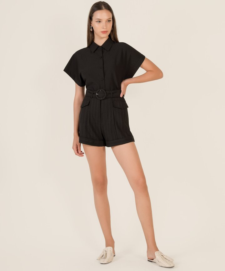 Marten Belted Striped Shorts - Black