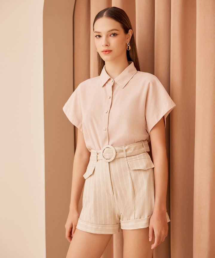 Marten Belted Striped Shorts - Bone
