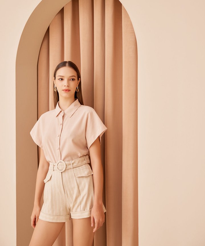 Marten Belted Striped Shorts - Bone