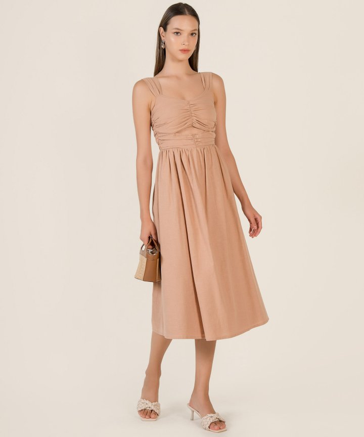 Venetia Gathered Cut Out Midi Dress - Desert Rose