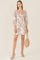 Cascais Gathered Floral Dress in Light Blue Best Online Clothing Stores Singapor