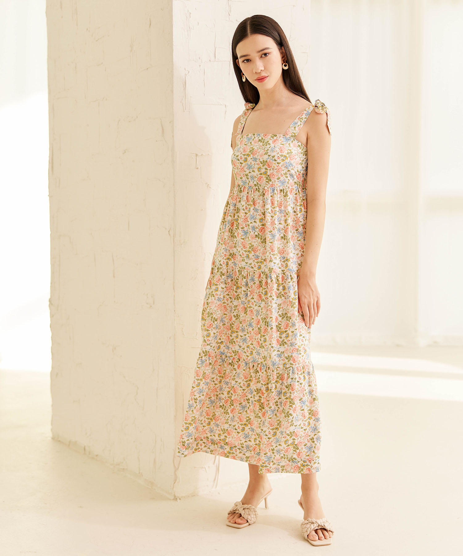 Lyon Floral Tiered Maxi in Cream Women's Dresses Online