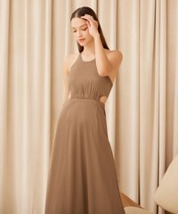 Cressida Cutout Gathered Dress in Tate Olive Online Clothes Singapore Shopping