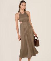 Cressida Cutout Gathered Dress in Tate Olive Online Women's Fashion