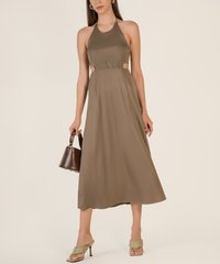 Cressida Cutout Gathered Dress in Tate Olive Female Fashion Online