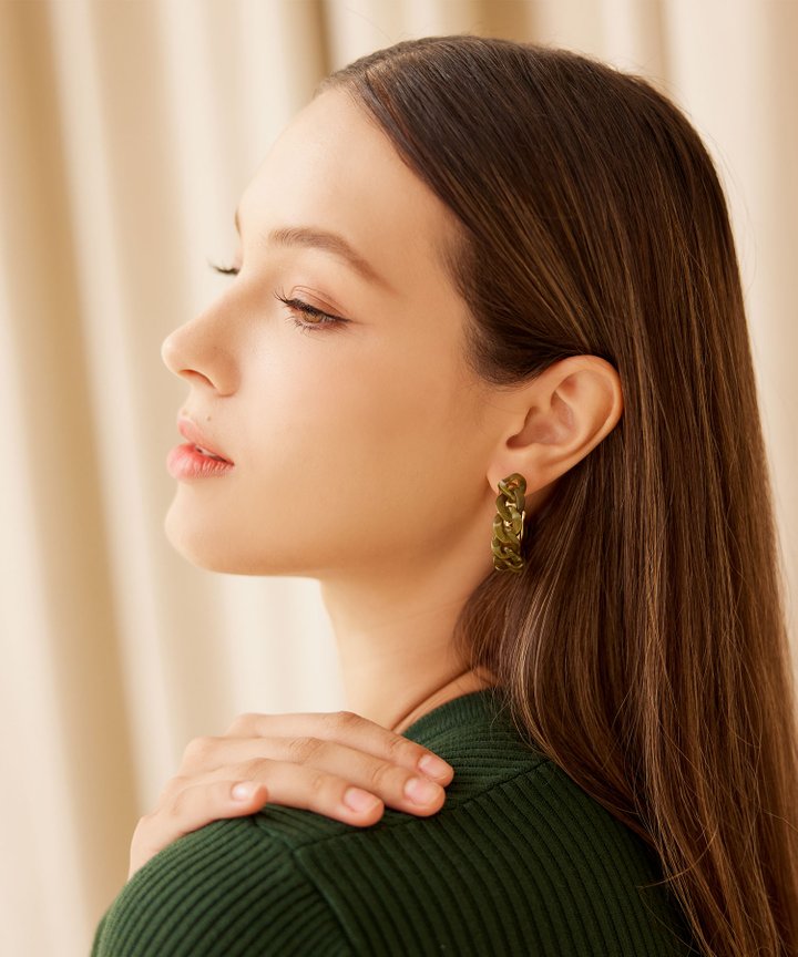 Tallulah Chain Hoop Earrings - Green