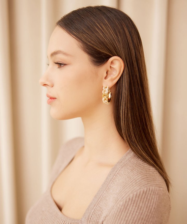 Tallulah Chain Hoop Earrings - Ivory
