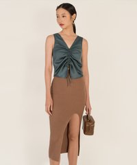 Enigma Drawstring Satin Top in Blue Jade Online Clothes Singapore Shopping