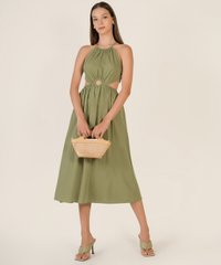 Verlaine Ring Detail Gathered Dress in Green Apple Online Women's Fashion