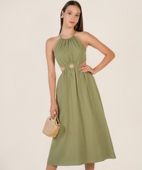 Verlaine Ring Detail Gathered Dress in Green Apple Female Fashion Online
