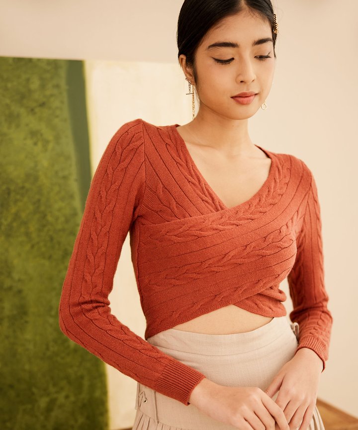 Karisma Crossover Knit Top - Crimson