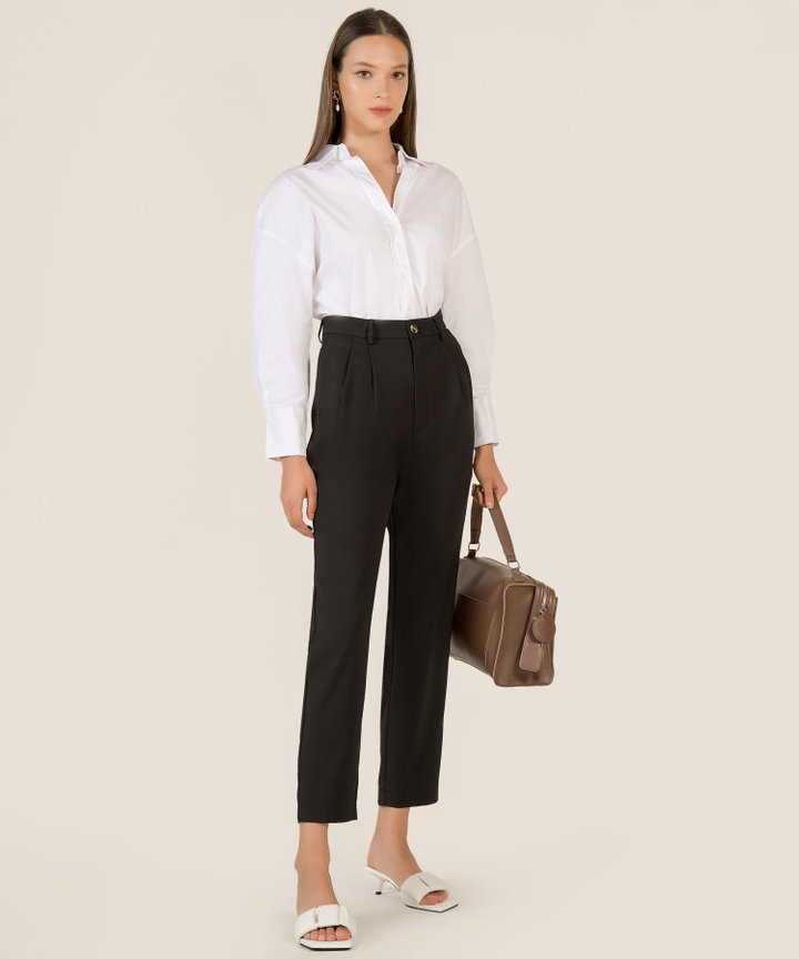 Luka High-Waist Pleated Trousers - Black