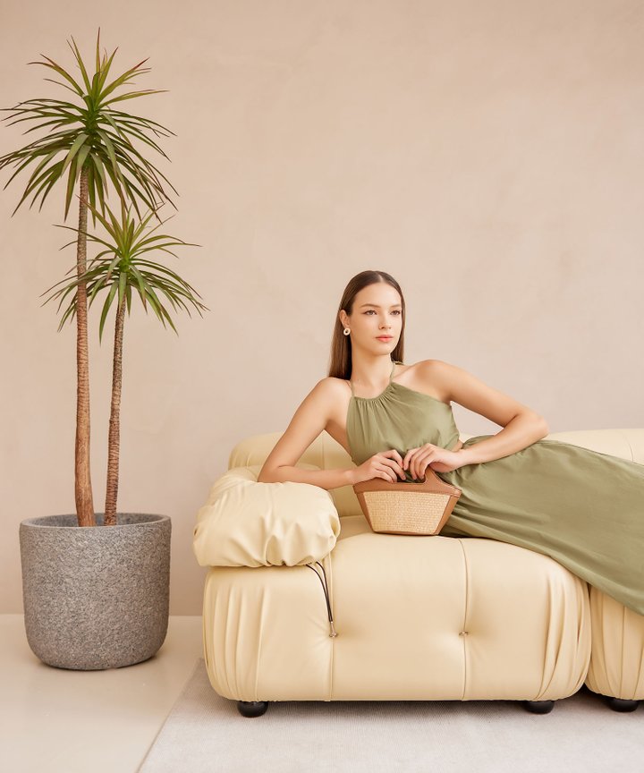 Verlaine Ring Detail Gathered Dress - Green Apple