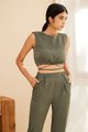 Kiesza Padded Shoulder Top in Blue Jade Women's Clothing Online
