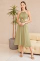 Verlaine Ring Detail Gathered Dress in Green Apple Women's Clothing Online