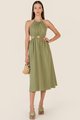 Verlaine Ring Detail Gathered Dress in Green Apple Clothes Online