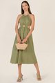 Verlaine Ring Detail Gathered Dress in Green Apple Online Women's Fashion