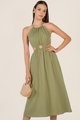 Verlaine Ring Detail Gathered Dress in Green Apple Female Fashion Online