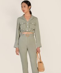 Leonor Belted Pants in Thyme Online Women's Fashion
