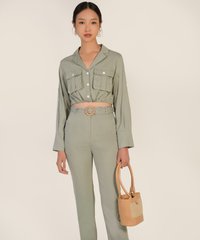 Leonor Utility Drawstring Shirt in Thyme Best Online Clothing Stores Singapore