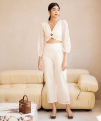 Madalena Broderie Pants in Oat Women's Clothing Online
