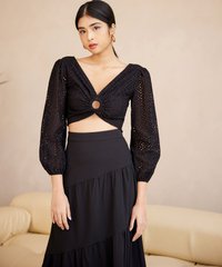 Madalena Broderie Ring Detail Top in Black Fashion Blog Shop Singapore