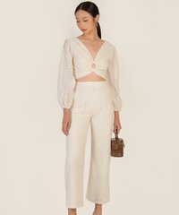 Madalena Broderie Ring Detail Top in Oat Female Fashion Online