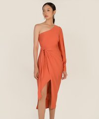 Samara One Shoulder Midi Dress in Fanta Orange Online Women's Fashion