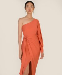 Samara One Shoulder Midi Dress in Fanta Orange Female Fashion Online