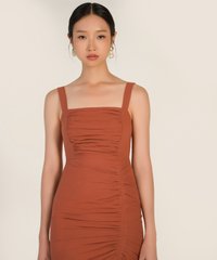 Simone Gathered Dress in Dark Coral Female Fashion Online