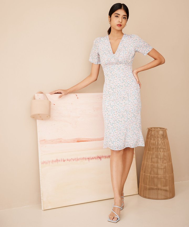 Deidre Floral Midi - Periwinkle