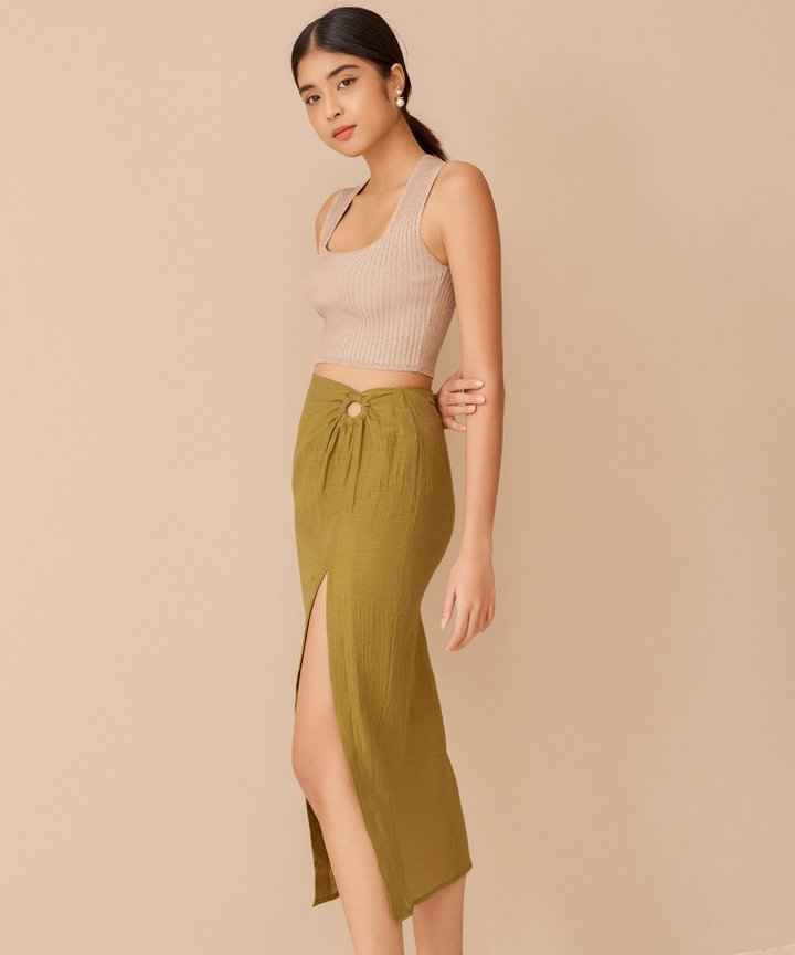 Elfin Square Neck Top - Light Fawn