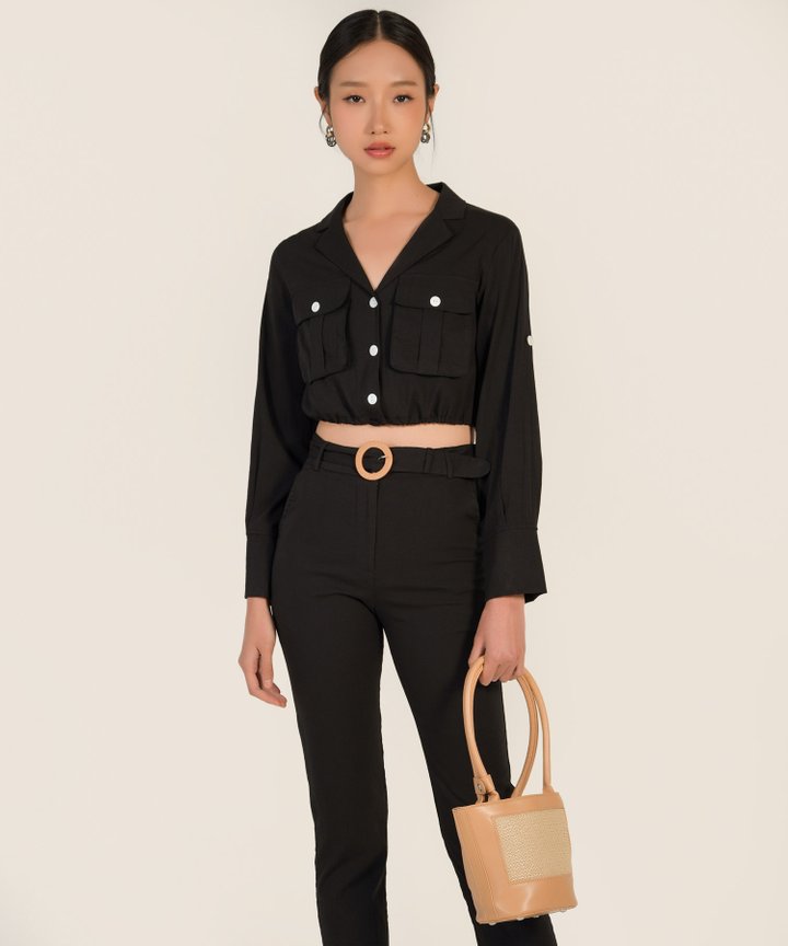 Leonor Utility Drawstring Shirt - Black