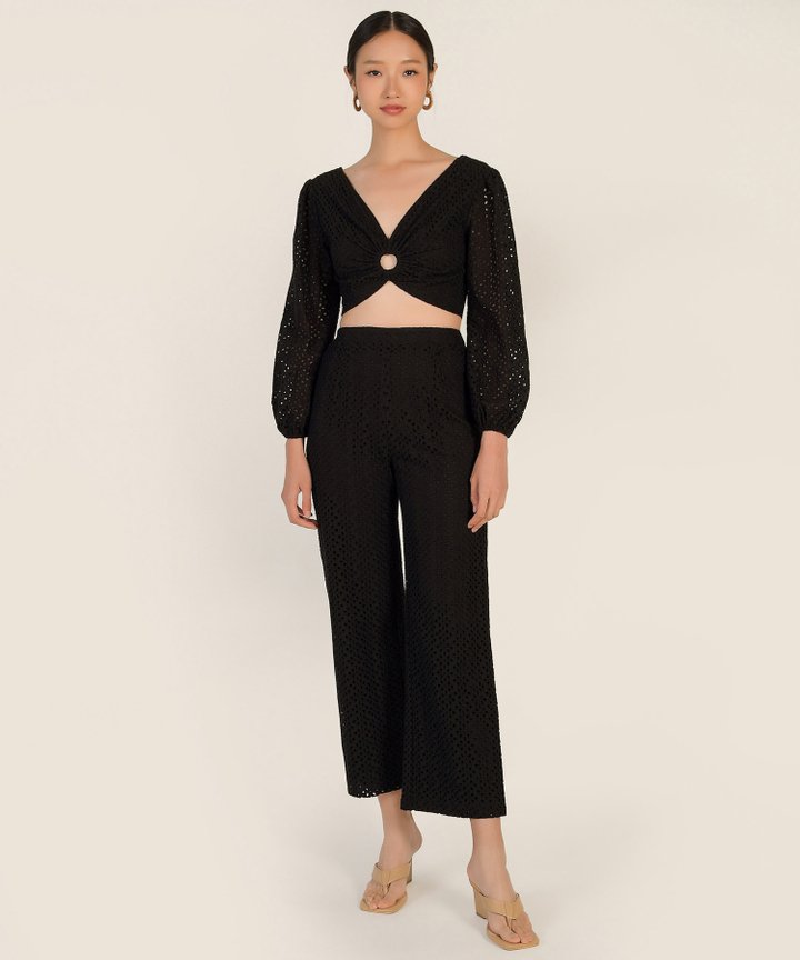 Madalena Broderie Pants - Black