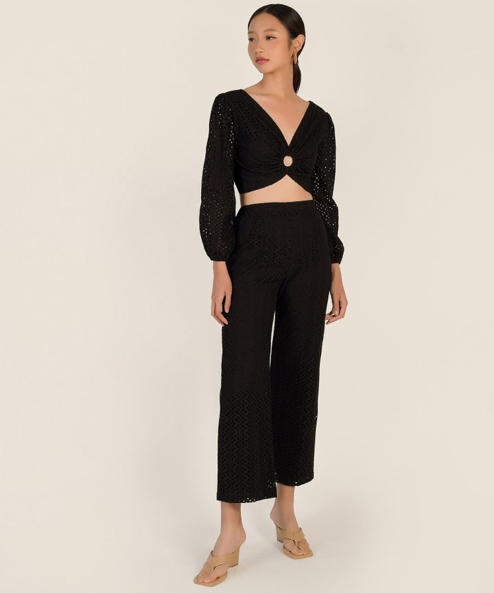 Madalena Broderie Pants - Black