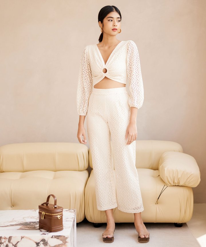 Madalena Broderie Pants - Oat
