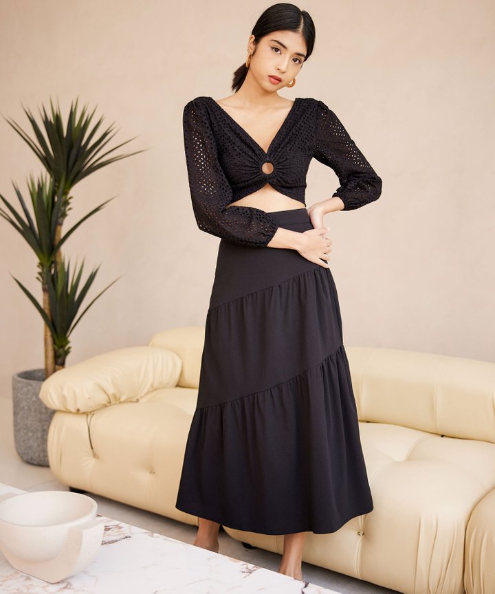Valence Tiered Skirt - Black